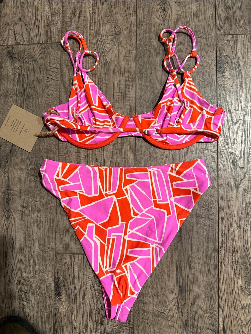 Stone Fox Swim Pink & Orange Geometric Bikini Set - Picture 3 of 3
